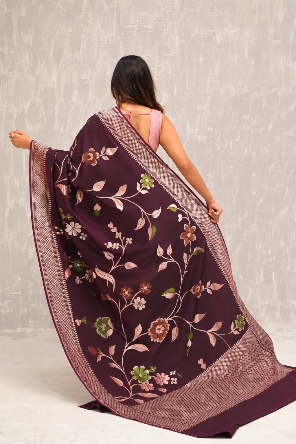 Plum Silk Banarasi Cutwork Saree